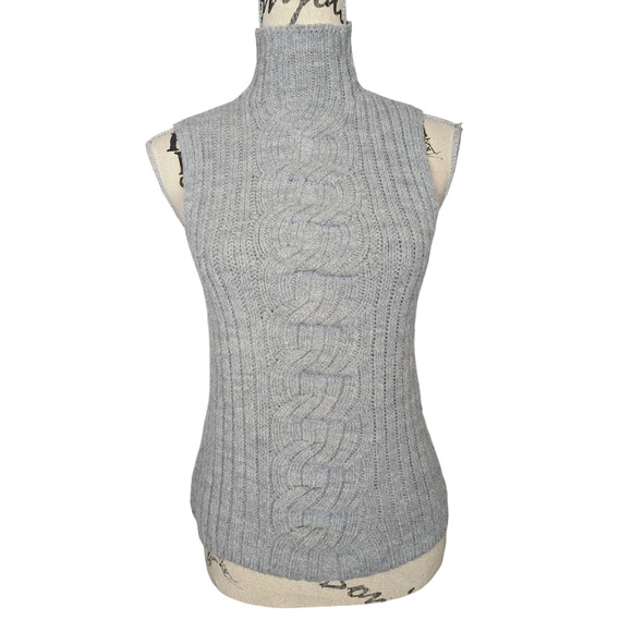 Bartolini Sleeveless Mock Neck Cable Knit Wool Sweater Gray Size S - Picture 12 of 12